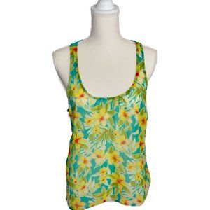 Aeropostale Sheer Floral Lace Green Blue Yellow Tank Top SZ M